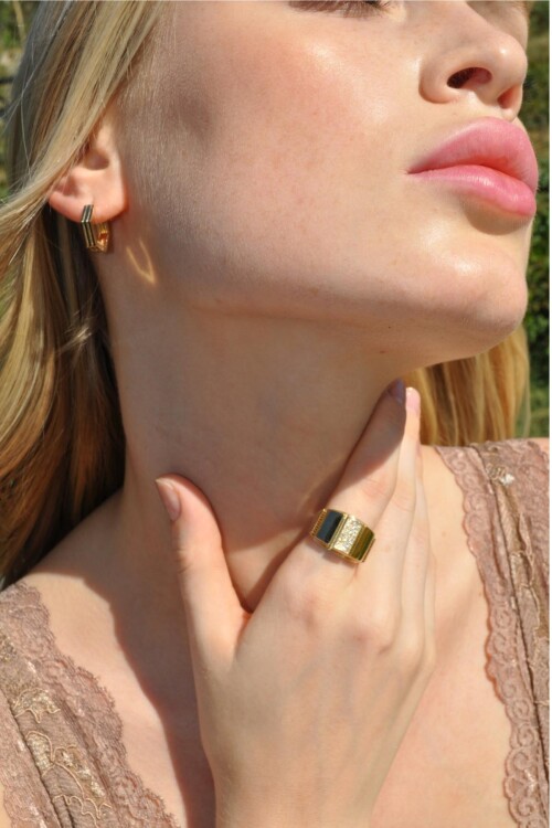 DİKDÖRTGEN PARÇALI TAŞLI YÜZÜK