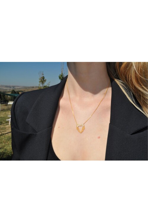 MELEK KANATLI TAŞLI KALP KOLYE