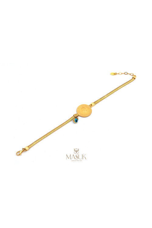 BALIK SIRTI ZİNCİR NAZAR BONCUKLU ÇEYREKLİ BİLEKLİK