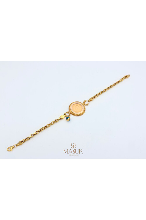 ÇERÇEVELİ ÇEYREKLİ NAZAR BONCUKLU DOÇ ZİNCİR BİLEKLİK