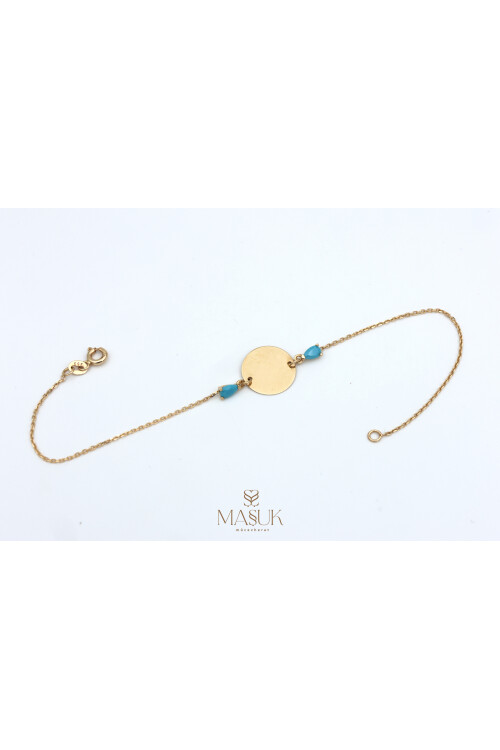 DAMLA FİRUZE TAŞLI ZİNCİRLİ PLAKA BİLEKLİK
