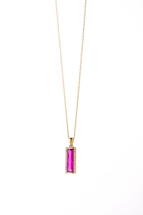 FUŞYA RENGLİ TAŞLI ZİNCİR KOLYE