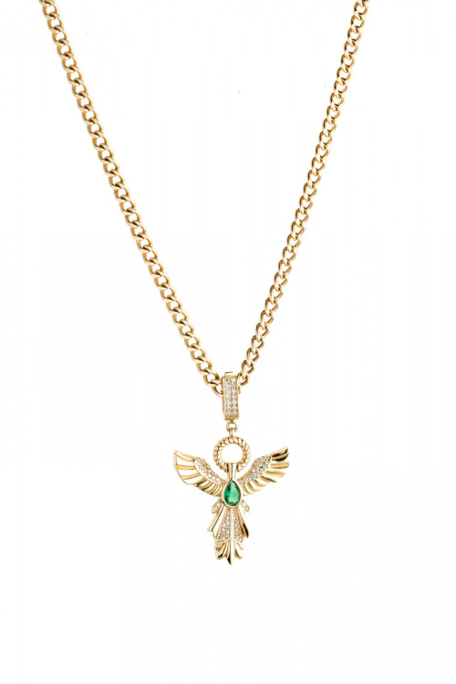 YEŞİL TAŞLI MELEK KOLYE UCU ve GURMET ZİNCİR