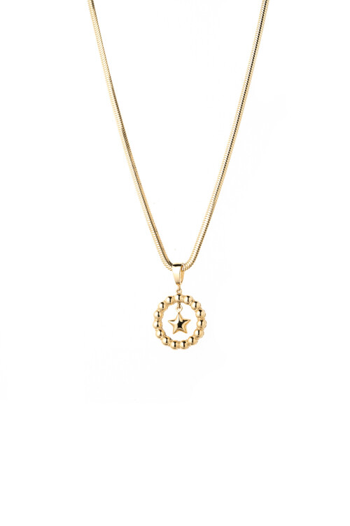 YUVARLAK YILDIZLI BALIK SIRTI ZİNCİRLİ KOLYE