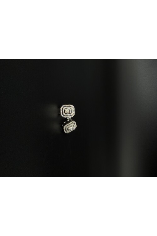 PIRLANTA BAGET ve YUVARLAK ÇİFT SIRA TAŞLI KÜPE