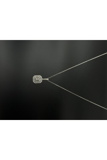 PIRLANTA BAGET ve YUVARLAK ÇİFT SIRA TAŞLI KOLYE